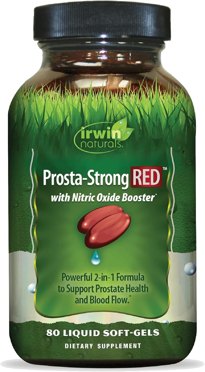 Irwin Naturals Prosta-Strong RED with Nitric Oxide Boosters Saw Palmetto Lycopene Pumpkin Seed &amp More - Prostate Health Supplements for Men - 80 Liquid Soft-Gels