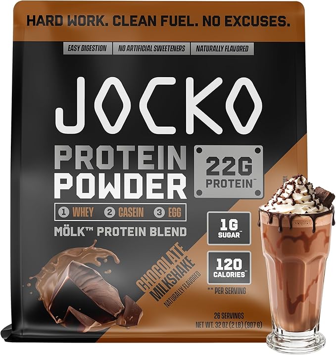 Jocko Fuel Whey Protein Powder Chocolate Milkshake 22g Protein Digestive Enzymes + Probiotic Blend No Sugar Added with Essential Amino Acids + Electrolyte Minerals 26 Servings