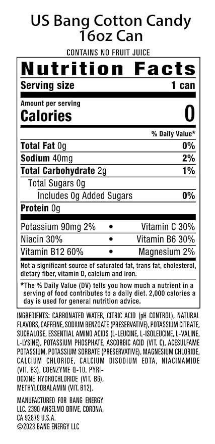 Bang Energy Cotton Candy Sugar-Free Energy Drink 16-Ounce | Pack of 12