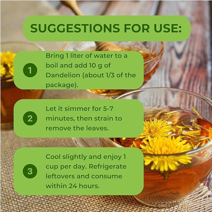 Hanan Dandelion Loose Herb Tea 3.2oz (90g Diente de Leon) - Pack of 3 Pouches with 30 Grams Each of All-Natural Dandelion Root Flower Plant Leaves from Peru