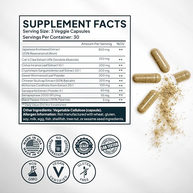 Zenmen Tick Immune Support Supplement - Improved Formula - Japanese Knotweed Cat's Claw Chinese Skullcap Cryptolepis Sanguinolenta Sweet Wormwood - 90 Vegan Capsules Made in The USA