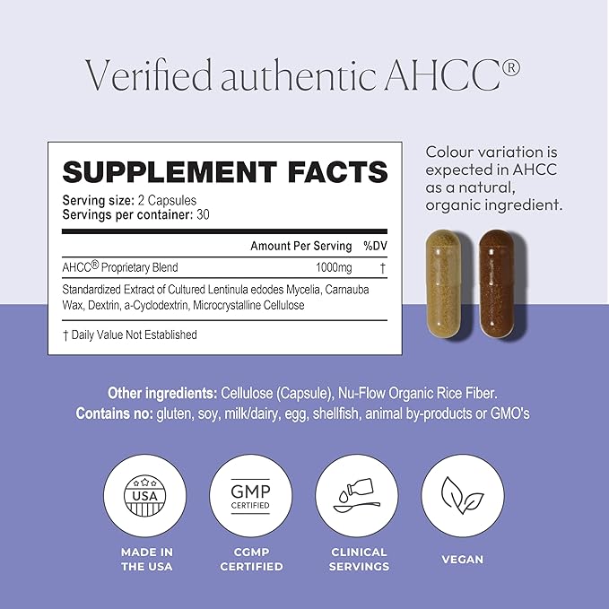 AHCC Supplement - Maximum Strength - Natural Immune Support Extract - Maintains Natural Killer Cell Activity - 20+ Human Research Studies - 60 Veggie Capsules (3 Pack)