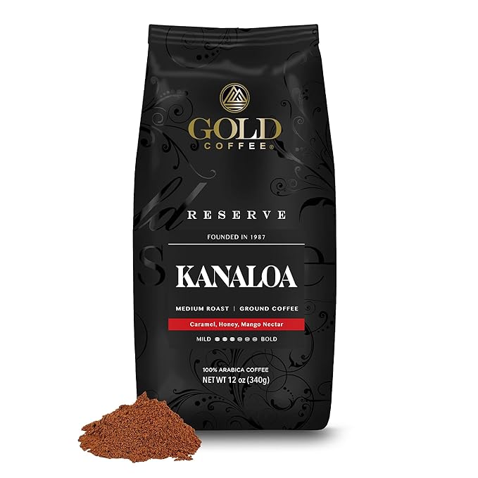 Gold Coffee Bundle | Kanaloa &amp Blue Mountain Medium Roast Ground |100% Arabica Coffee 12 oz. (Pack of 2)