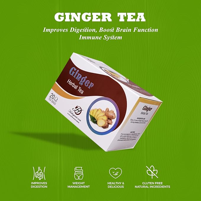 HERBOGANIC Ginger Herbal Tea - Relaxation and Delicate Aroma | Soothing and Refreshing Blend | Natural Ingredients | 60 Tea Bags