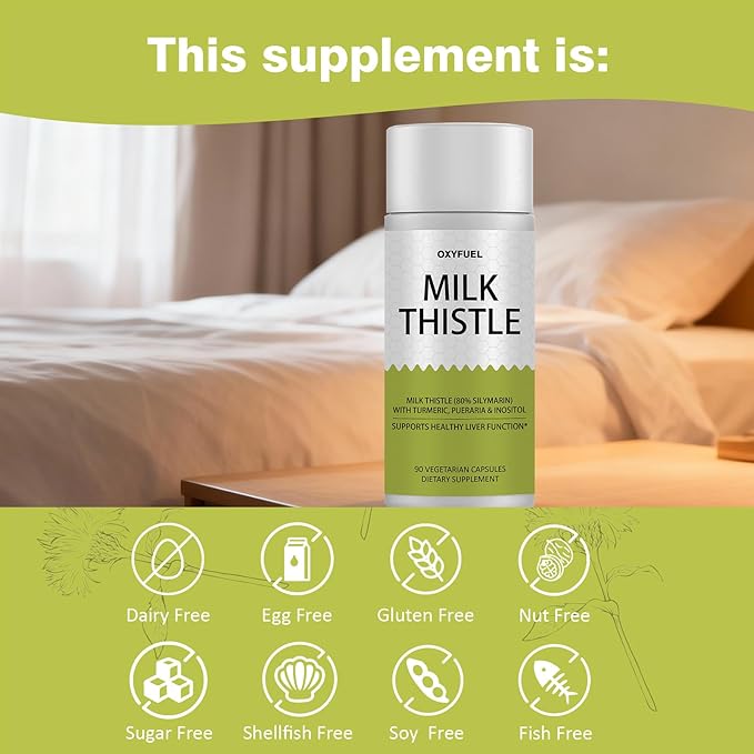 OXYFUEL Silymarin Milk Thistle 300mg Extract with Vitamin C Liver Repair Support 90 Capsules（1Pc）