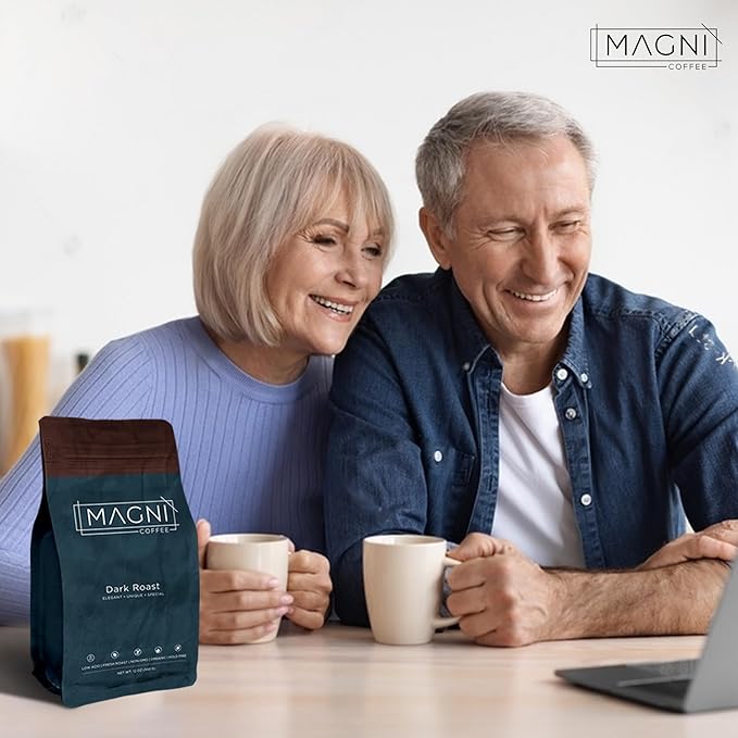 Magni Coffee – Organic Whole Bean Coffee Dark Roast Low Acid Single Origin – Fair Trade – Third-Party Tested for Mycotoxins &amp Pesticides – 12 oz