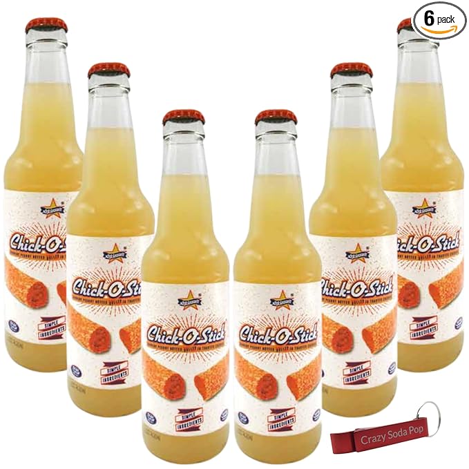 Chic-O-Stick Soda | Nostalgic Candy Made into a Soda with Real Cane Sugar | 6 Pack in 12 oz Glass Bottles with Crazy Soda Pop Bottle Opener