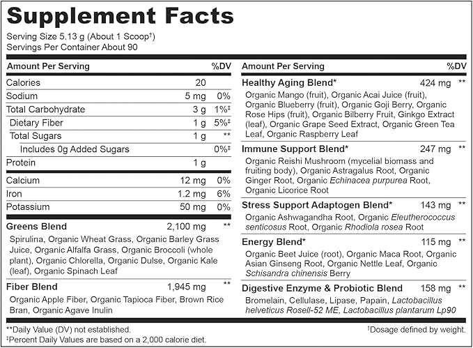 NATURELO Raw Greens Superfood Powder - Unsweetened - Boost Energy Detox Enhance Health - Organic Spirulina - Wheat Grass - Whole Food Nutrition from Fruits &amp Vegetables - 480 Grams