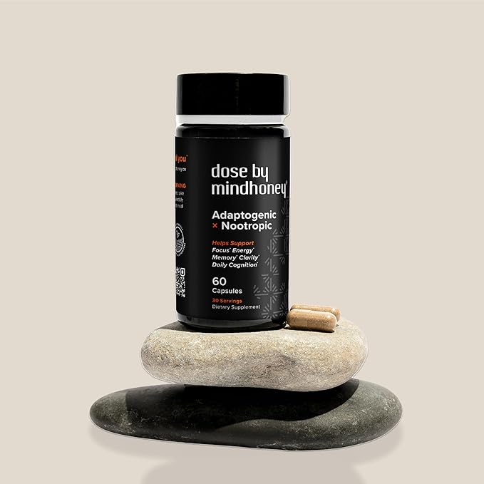 MINDHONEY | DOSE 60 Count Premium All-in-One Nootropic Brain Supplement | Focus Mood Energy &amp Memory | Functional Mushrooms &amp Adaptogens - Lion’s Mane Ashwagandha L-Theanine Bacopa &am