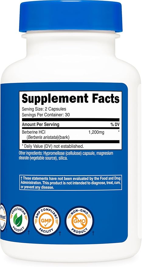 Nutricost Berberine HCl 600mg 60 Capsules (2 Bottles) - Gluten Free Veggie Caps Non-GMO