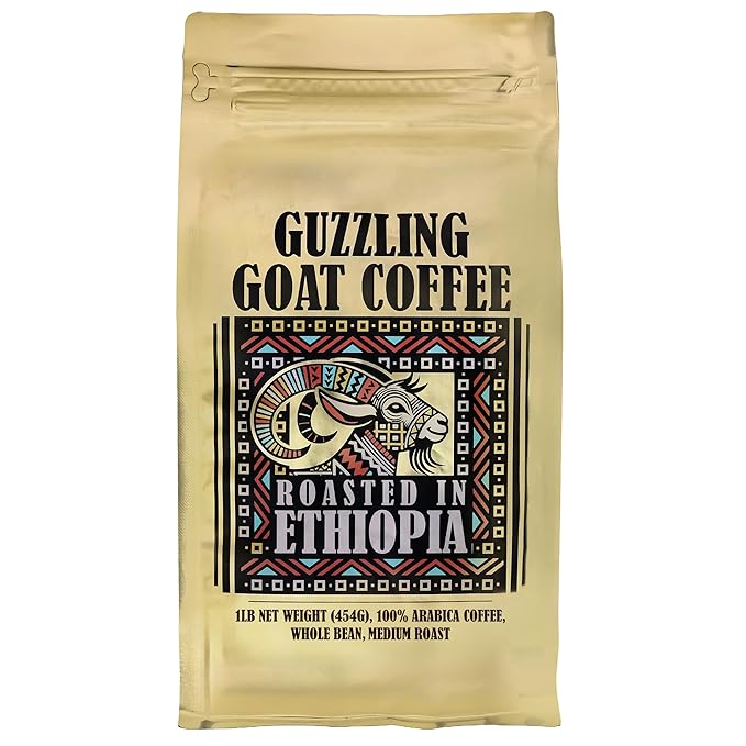 Guzzling Goat Ethiopian Coffee Beans | Premium Medium Roast Coffee Whole Bean | Strong Flavorful Brew | Sourced &amp Roasted in Ethiopia
