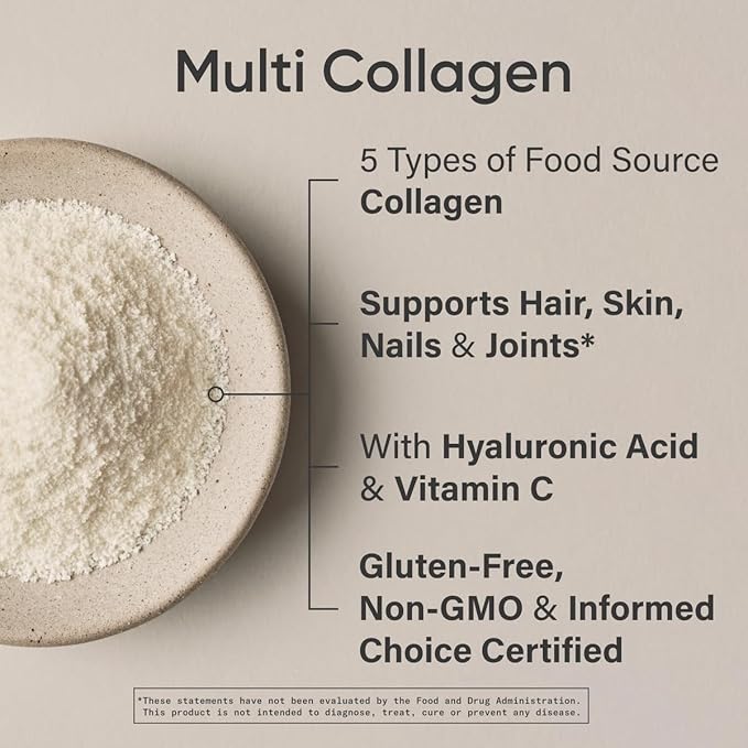 Sports Research® Multi Collagen Protein Powder - Food Sourced Collagen Peptides (Type I II III V X) with Hyaluronic Acid + Vitamin C - Gluten Free · Non-GMO · 30 Servings (Unflavored)