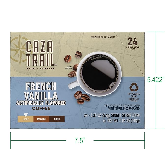 Caza Trail Coffee Pods French Vanilla Single Serve (Pack of 24) (Packaging May Vary)