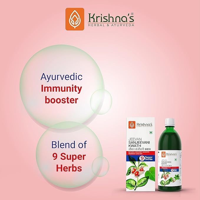 KRISHNA'S HERBAL &amp AYURVEDA Jeevan Sanjeevani Kwath - 500 ml Enriched with Aloe Vera Amla Giloy Tulsi Ashwagandha and 4 More Herbs Natural Immunity Booster 500 ml (Pack of 1) Multicolour