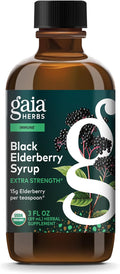 Gaia Herbs Black Elderberry Syrup - Made with Organic Black Elderberries (Sambucus nigra) for Immune System Support* - USDA Certified Organic Formula - 3 Fl Oz (About 18 to 71 Servings)