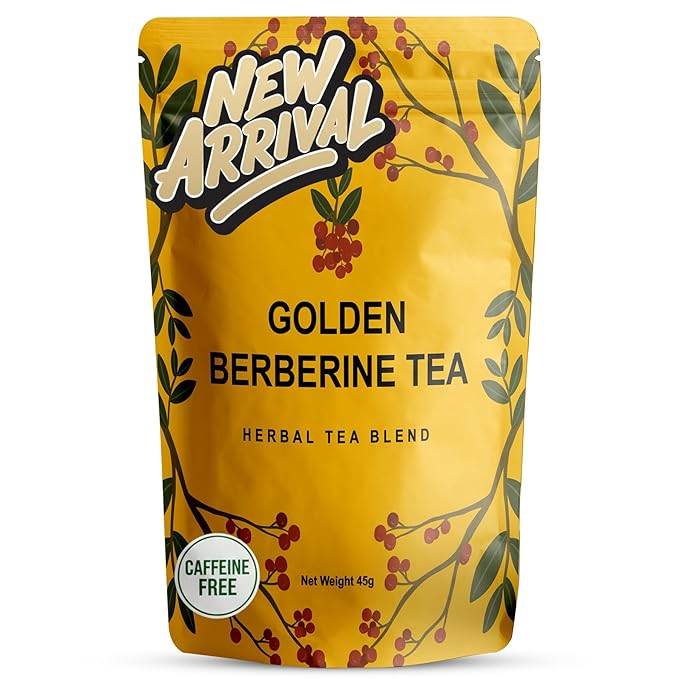 Berberine Tea 45g Natural Organic Caffeine-Free Blend Non-GMO Herbal in Plastic-Free Stand Alone Pouch Delicious Antioxidant for Immune Support