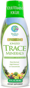 Tropical Oasis - Premium Ionized Plant Based Trace Minerals Liquid Formula- 74 essential minerals in liquid form for up to 96% Absorption - 16 oz 32 servings