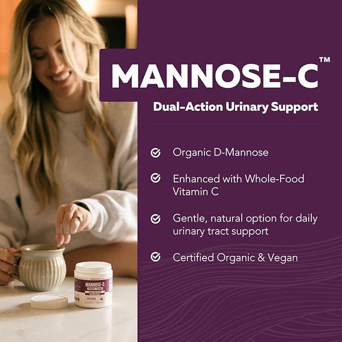 Mannose-C - Organic D Mannose Powder + Whole Food Vitamin C Natural UTI Support Supplement to Flush &amp Cleanse Urinary Tract Certified Organic Urinary Health for Women Vegan Non-GMO (60 Serving