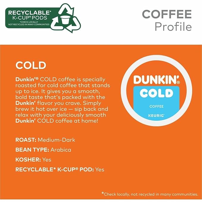 Dunkin' Brew K-Cup Pod Over Ice Keurig Single Serve K-Cup Pods 22 Count - Smooth - K-Cup Pod - Roasted Arabica - Kosher - 22 / Pack
