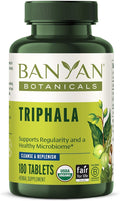 Banyan Botanicals Organic Triphala Tablets - Gentle Daily Digestion &amp Colon Cleanse Support - Amla Haritaki Bibhitaki - Healthy Elimination Detox &amp Gut Microbiome - 180 Tablets - Non-GMO V