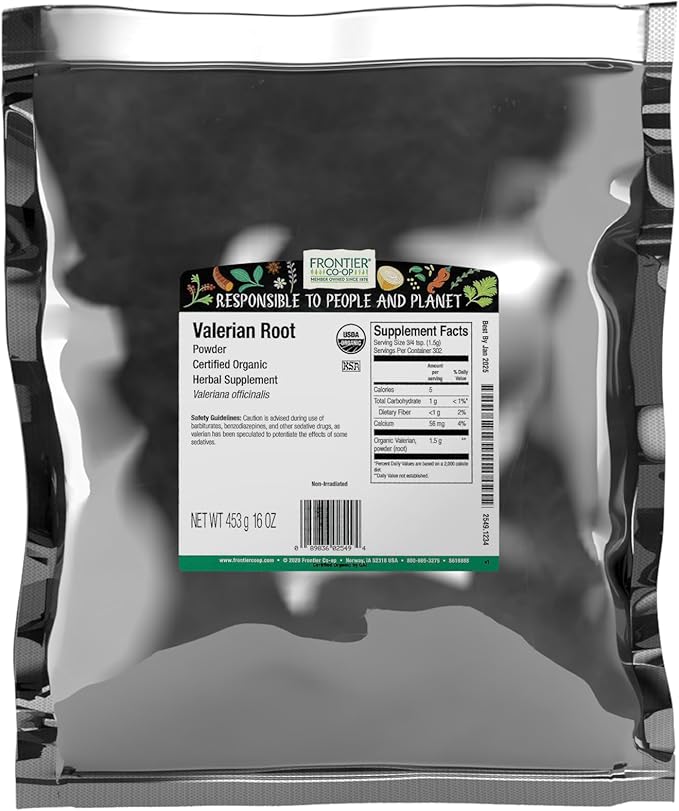 Frontier Organic Valerian Root 1-Pound Certified Organic Kosher Cut &amp Sifted Bedtime Formulas and Sleep Pillows Kosher