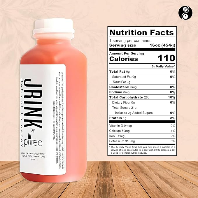 JRINK by Purée Organic Grapefruit Juice Cold Pressed Raw Fruit Cleanse Healthy Detox with No Preservatives Organic Juice Cleanse in HDPE Bottles Grape Citrus Beverage 16oz Pack of 18