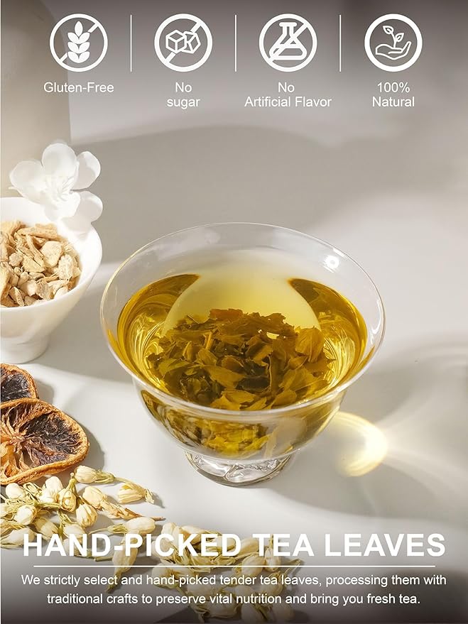 TeeLux Decaf Jasmine Green Tea Decaffeinated Jasmine Scented Green Tea Loose leaf Pleasant Aroma &amp Smooth Taste 16oz