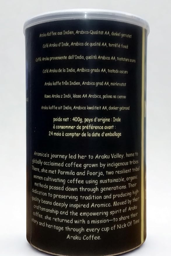 Nick of Time Indian Ground Coffee Powder from Araku Valley | Tribal Coffee | 100% Arabica AA Grade Dark Roast | Bold and Flavorful with Rich Aroma (400g|14.10 oz)