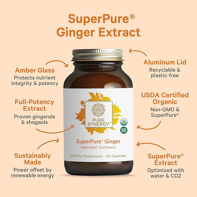 PURE SYNERGY SuperPure Ginger Extract | Organic Ginger Extract Digestive Supplement | for Stomach and Joint Support (60 Capsules)