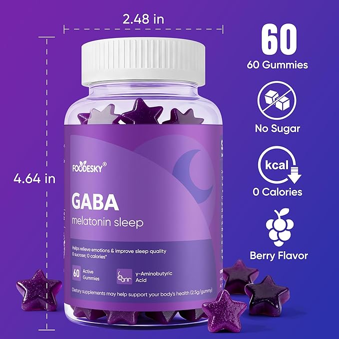 GABA Sleep Gummies | Natural Mood Support &amp Restful Sleep | 60 Gummies | Sugar-Free Calorie-Free | Non-Habit Forming (2PCS)