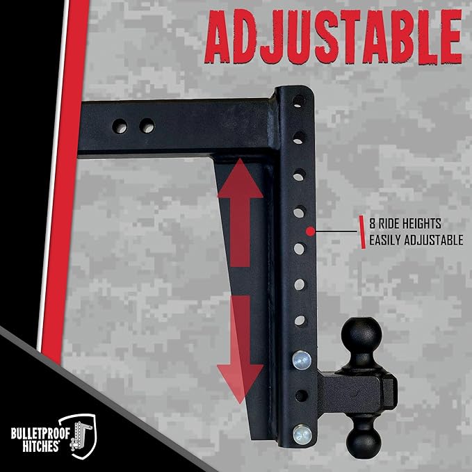BulletProof Hitches - 3.0 Adjustable Heavy Duty Trailer Hitch (22000 lb. Rating) - 14 Drop/Rise Trailer Hitch with 2 &amp 2-5/16 Dual Ball - Powder Coat Solid Steel Corrosion-Resistant