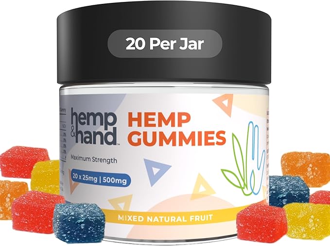 Hemp Gummies 500mg - Max Strength for Adults - Chill Inflammation Natural Pain Restful Sleep (25mg Gummy) - by Hemp and Hand