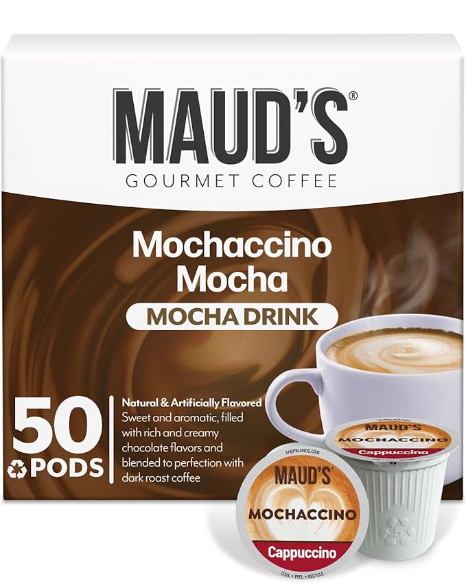 Maud's Chocolate Mocha Cappuccino Coffee Pods 50ct - Mochaccino Mocha Flavor - Made with Gourmet Arabica Coffee Pods Compatible with Keurig K Cups Maker