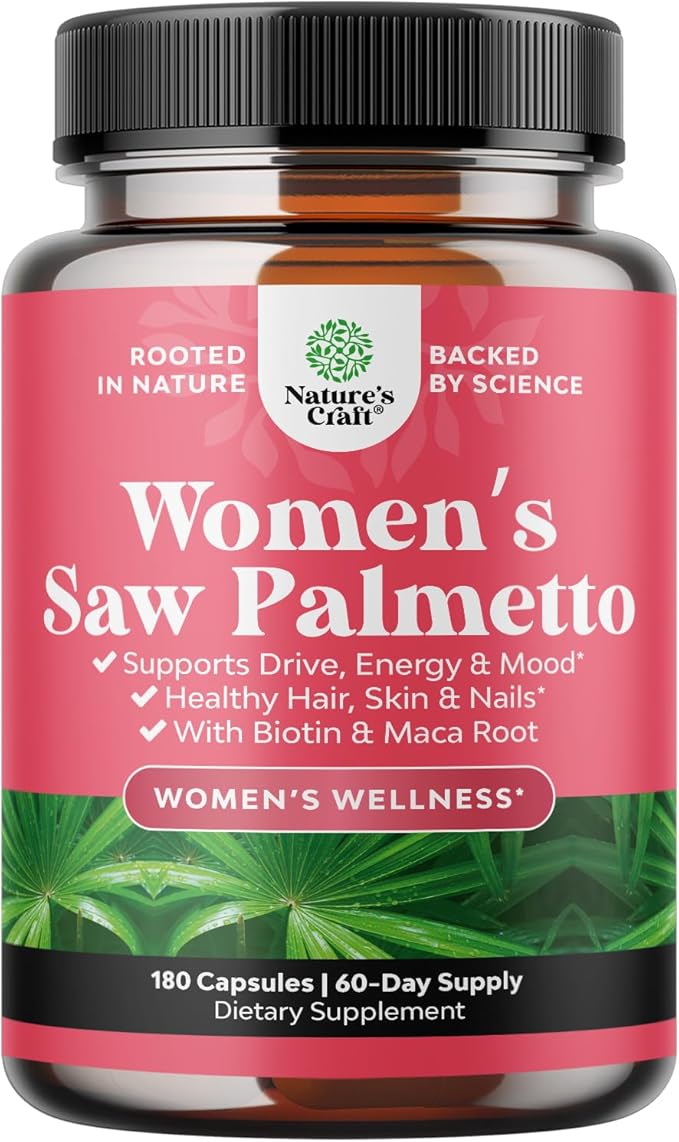 Extra Strength Saw Palmetto for Women - DHT Blocker Restoring Hair Vitamins for Hair Health - 500mg Pure Saw Palmetto Capsules with Maca Root &amp Biotin for Stronger Healthier Looking Hair 180 Count