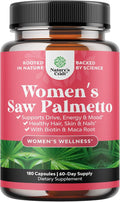 Extra Strength Saw Palmetto for Women - DHT Blocker Restoring Hair Vitamins for Hair Health - 500mg Pure Saw Palmetto Capsules with Maca Root &amp Biotin for Stronger Healthier Looking Hair 180 Count