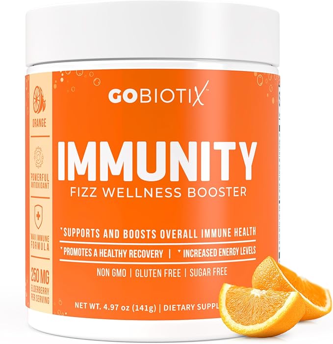 GOBIOTIX Vitamin C - Immune Defense Support Supplement - Immunity Powder Wellness Booster - Vegan Superfood - Elderberry Turmeric B12 Vitamin Supplement Non-GMO and Sugar Free (Orange)