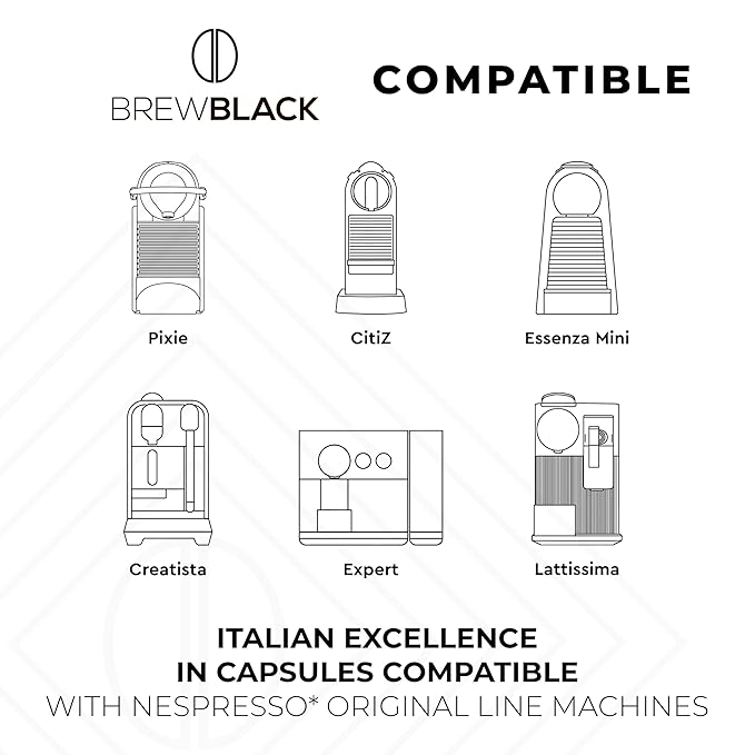 BrewBlack Crema Coffee Capsules - 120 Aluminum Coffee Pods Compatible with Nespresso Original line Medium Roast - Intensity 8/12 Made in Italy