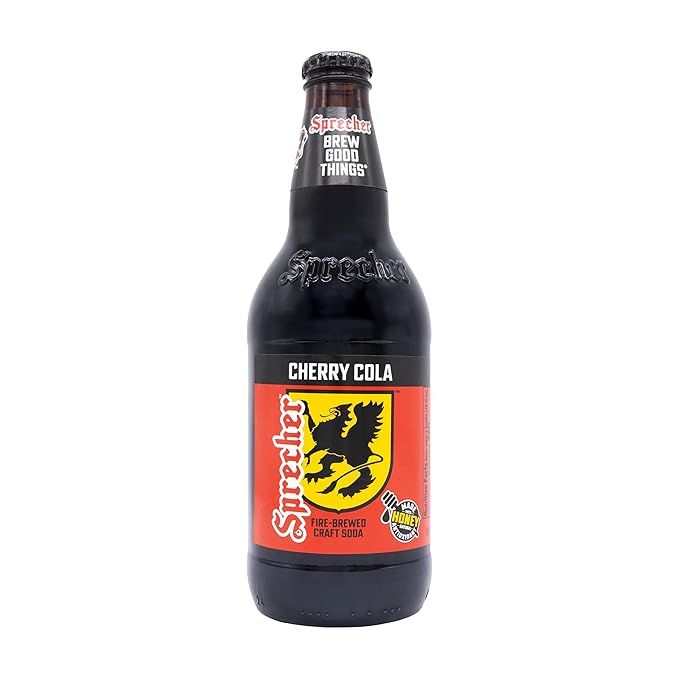 Sprecher Cherry Cola in 16 fl oz Glass Bottles (24 Pack) Fire Brewed Craft Cherry Cola Soda with Real Honey Naturally Flavored Gourmet Soft Drink