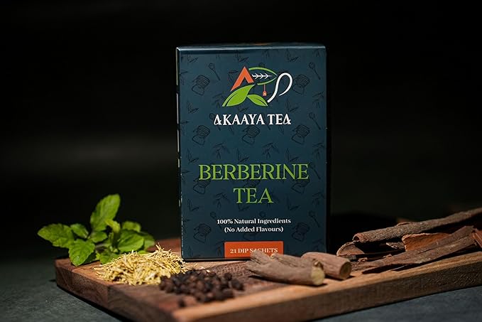Akaaya Berberine Tea – Herbal Detox Tea with Berberine Licorice Stevia Cinnamon &amp Black Pepper – Caffeine-Free – 21 Sachets – Non-GMO ISO 9001:2015 Certified