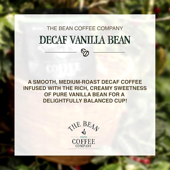The Bean Organic Coffee Company Water Processed DECAF Vanilla Bean Medium Roast Ground Coffee 5-Pound Bag Café Molido Tostado Orgánico descafeinado