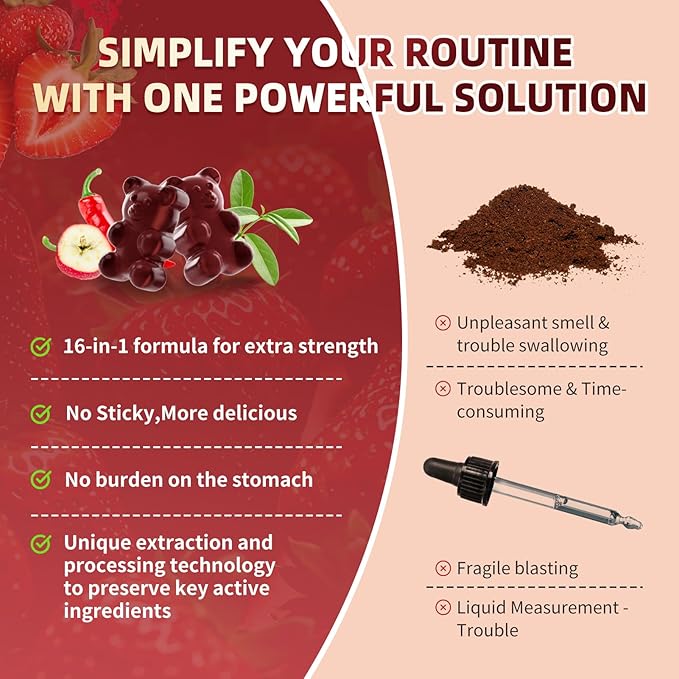 (2 Pack)16 in 1 Cayenne Pepper Gummies- Sugar-Free 20x Capsaicin Supplements Complex w/Moringa Hawthorn Beet Root - Plus Wormwood Citrus Bergamot Support Circulation* &amp Overall Wellness* - 60 C
