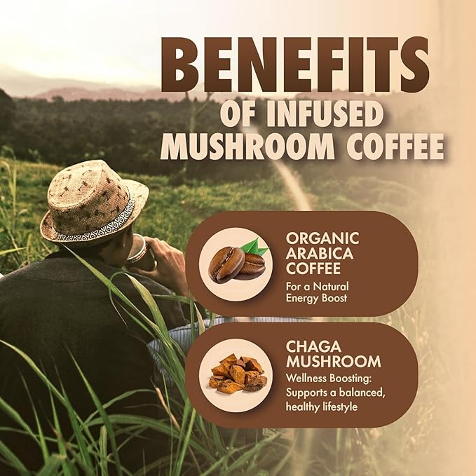 Sollo Infused Instant Chaga Mushroom Coffee Sticks (24 Servings) Memory &amp Clarity Support 100% Chaga Medium-Dark Roast Arabica Freeze Dried Coffee in Single Serve Sticks.