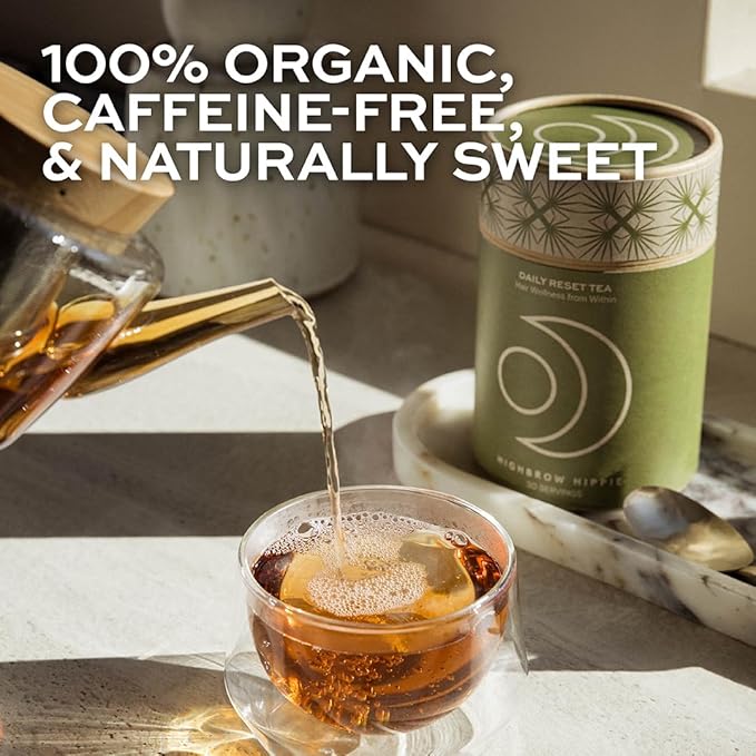 Highbrow Hippie Daily Reset Tea | Hair Wellness From Within Stress Support &amp Circulation Boost | Organic Rooibos Honeybush Ashwagandha Ginger | Caffeine-Free Adaptogenic Blend | 30 Servings