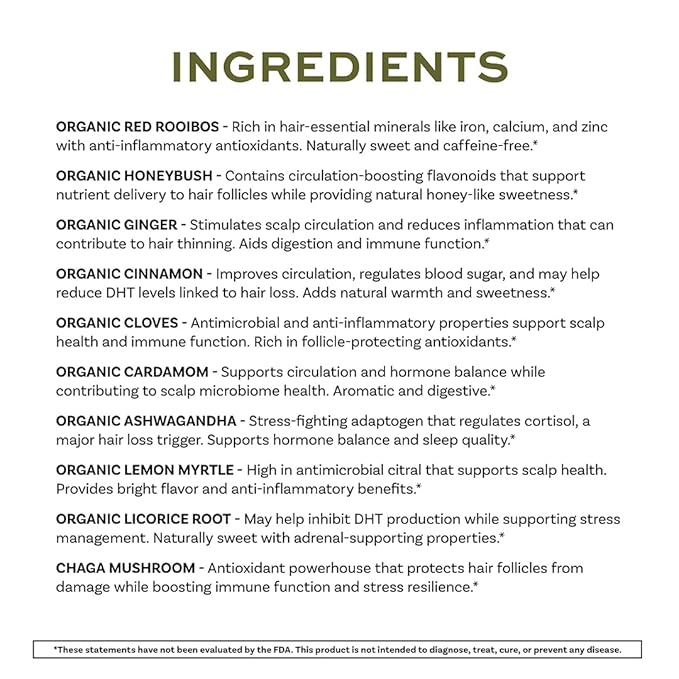 Highbrow Hippie Daily Reset Tea | Hair Wellness From Within Stress Support &amp Circulation Boost | Organic Rooibos Honeybush Ashwagandha Ginger | Caffeine-Free Adaptogenic Blend | 30 Servings