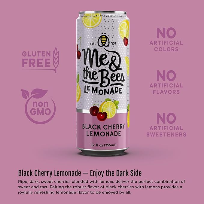 Me &amp the Bees Lemonade Black Cherry Lemonade Refreshing All-Natural Drink No-Artificial Colors Perfect for Any Occasion (Pack of 12)