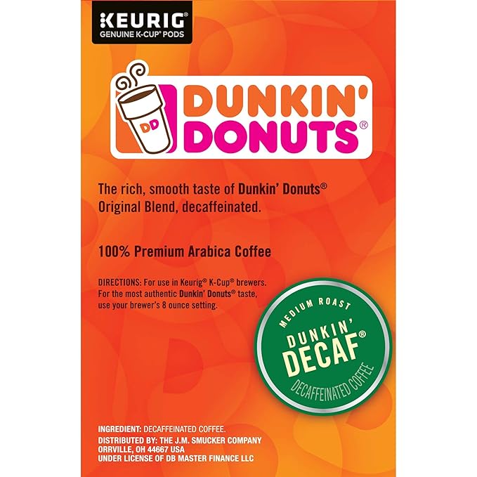 Dunkin' Donuts Medium Roast Decaf Coffee 64 K Cups for Keurig Coffee Makers