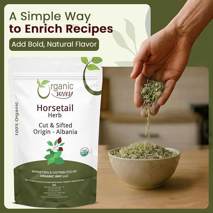 Organic Way Horsetail Herb Cut &amp Sifted (Equisetum arvense) - Herbal Tea | European Wild-Harvest | Kosher &amp USDA Certified | Vegan Non-GMO &amp Gluten Free | 100% Raw from Albania (1LBS / 16