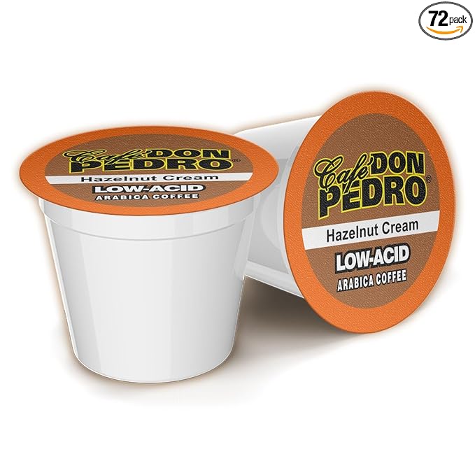 Cafe Don Pedro Hazelnut Cream Low Acid Coffee Pods - Compatible with Keurig K-cup Coffee Maker 100% Arabica Battles Heartburn Acidic Reflux 72 count