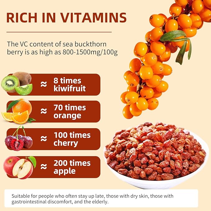 Hee Creek Dried Sea Buckthorn Fruit 240g/8.47oz Dried Sea Buckthorn Berries for Tea Sulfur Free No Sugar Added High Nutritious 沙棘果 沙棘干