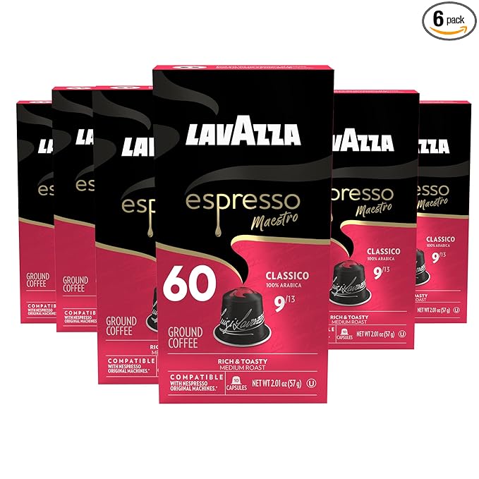 Lavazza Espresso Classico Medium Roast 100% Arabica Aluminum Capsules Compatible with Nespresso Original Machines 10 count (pack of 6) Value Pack – Packaging may vary